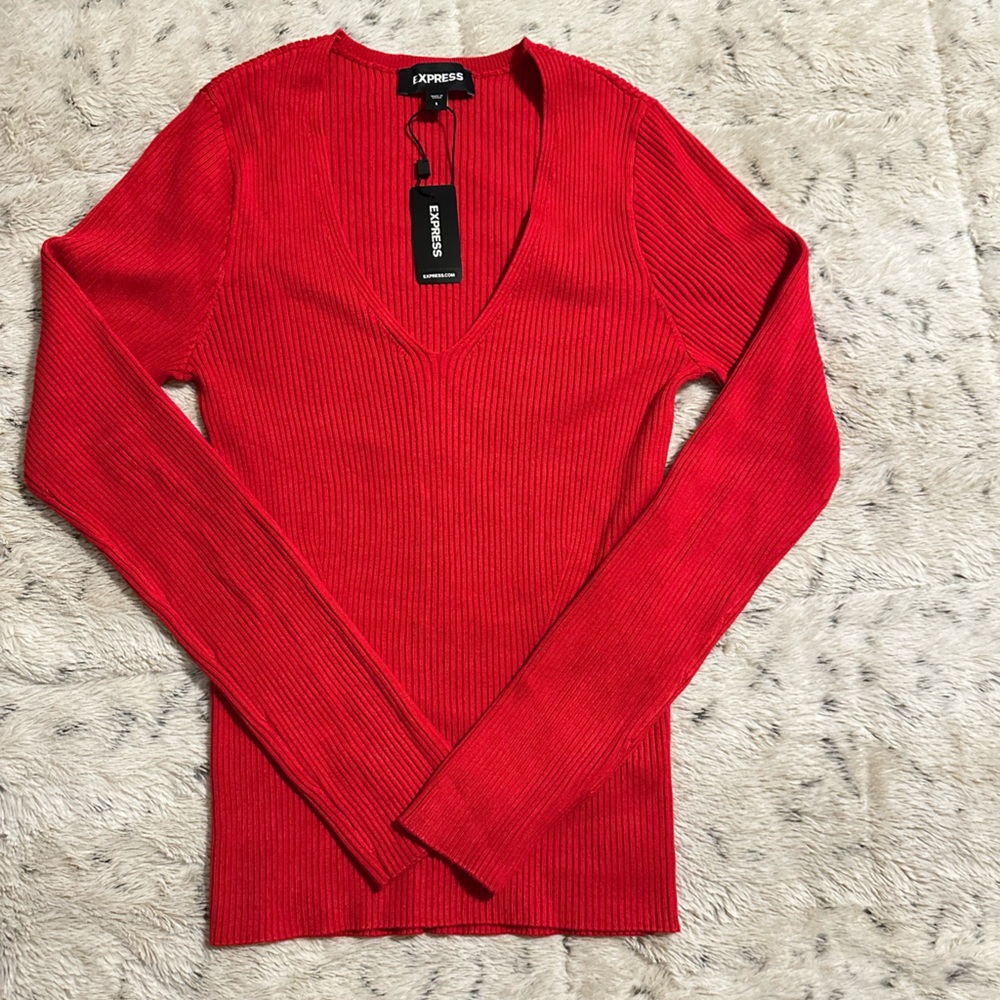 Express Ribbed Red Knit Top - Picture 2 of 4